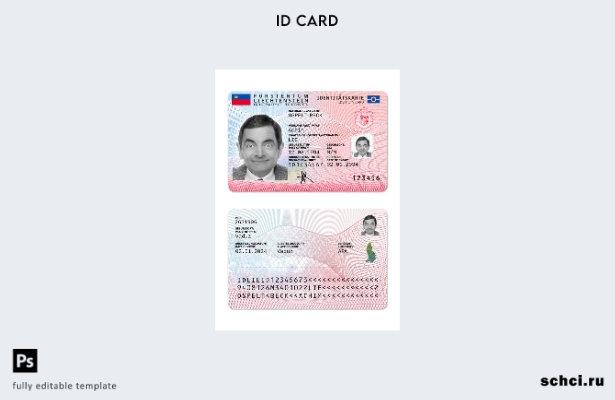 цифровая загрузка шаблона подарка удостоверения личности Лихтенштейна